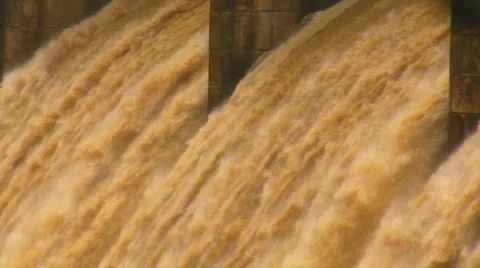 HD Dam Opened Gates Raging flood waters - Flood Muddy Waters Stock Footage 5704640