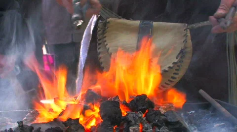 HD Demonstration of blacksmith craft, forge foreground Stock Footage 636883