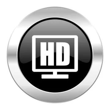Hd display black circle glossy chrome icon isolated. Stock Illustration