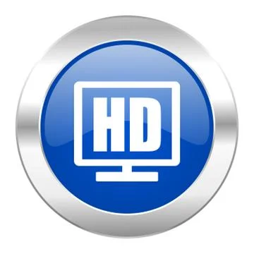 Hd display blue circle chrome web icon isolated. Stock Illustration