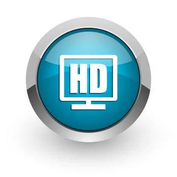 Hd display blue silver metallic chrome border web and mobile phone icon on wh 库存插图