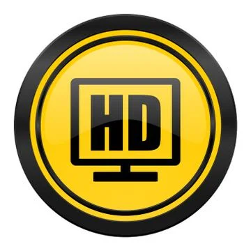 Hd display icon, yellow logo. Stock Illustration
