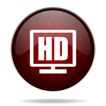 Hd display red glossy web icon on white background. Stock Illustration