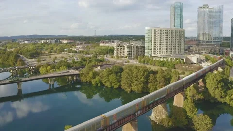 HD Downtown Austin Drone Pull-Out Shot Stock Footage 142914106