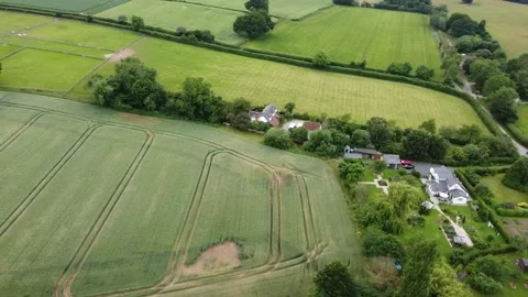 HD Drone Circle Over British Countryside Homes Stock Footage 254584983