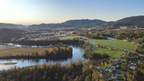 HD drone flight over forest, river, larvik Norway, Vestfold Stock Footage 181641607