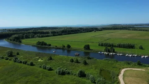 HD drone fly view of sailing boat in the nemunas Delta Regional park Stock Footage 137967736