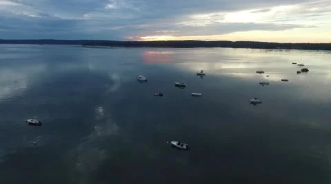 HD | Drone Flyover Calm Ocean with Boats Stock Footage 66302147