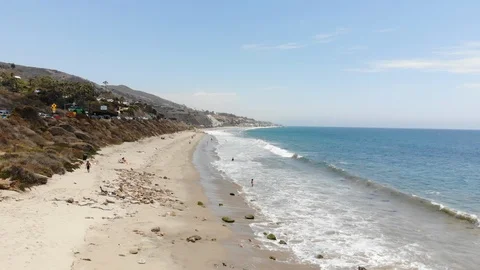 HD Drone Malibu beach, PCH, Caribbean Beach and waves Stock Footage 119398604