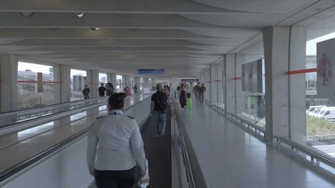 HD 	Dynamic moving walking view at airport	 Stock Footage 120134313