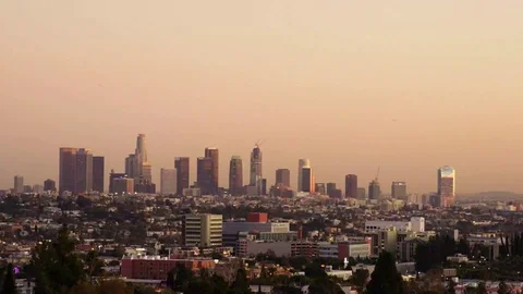 HD EXT DUSK static time-lapse dusk to night with lit skyline Stock Footage 73425189