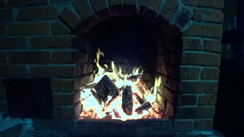HD Fire in the fireplace in nature at night 01 Stock Footage