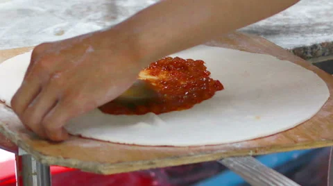 HD footage Close up hand Chef plaster pastry for pizza Video stock 48192005