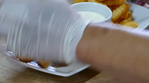 HD footage close up hand chef preparing fish and chip Stock Footage 65507639