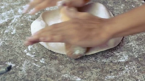 HD footage, close up hand chef rolling dough with rolling pin for baking Stock Footage 70825211
