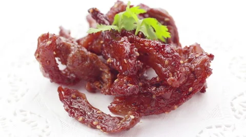 HD Footage of Dried Peppered Beef on white, Seamless loop Video stock 45136827