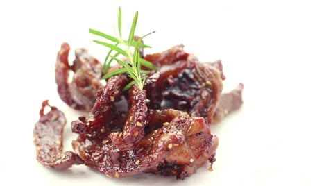 HD Footage of Dried Peppered Beef on white, Seamless loop Stock Footage 45136855