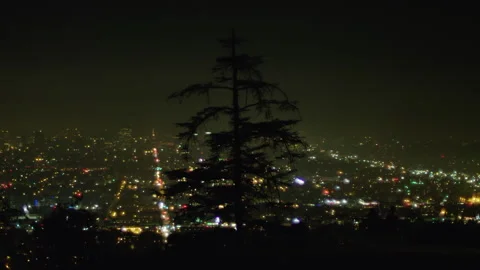 HD footage view from Griffith Observatory of lights of Los Angeles at night Stock Footage 275306540