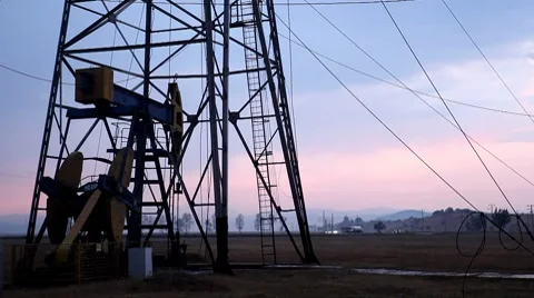 HD Fossil Fuel Energy, Oil Pump, Pumpjack, Old Pumping Unit, Jack Pump, Sunset Stock Footage