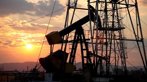 HD Fossil Fuel Energy, Oil Pump, Pumpjack, Old Pumping Unit, Jack Pump, Sunset Stock Footage