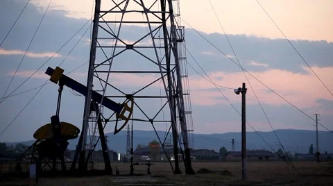 HD Fossil Fuel Energy, Oil Pump, Pumpjack, Old Pumping Unit, Jack Pump, Sunset Stock Footage