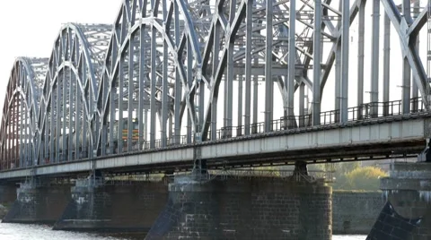 HD - Freight train on a railway bridge Video stock 8607612