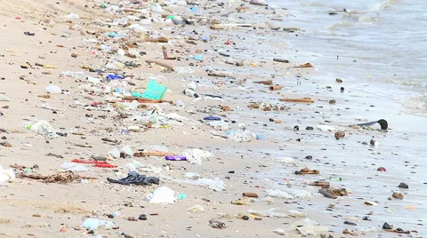 HD: Garbage on a sandy beach - environmental pollution, 1920x1080 Stock Footage 49041830