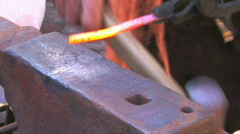 HD Glowing iron ready for blacksmith with hammer, closeup Stock Footage 636904