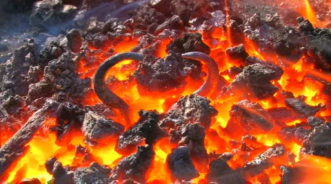 HD Glowing metal pattern in hot forge, closeup Stock Footage 636896