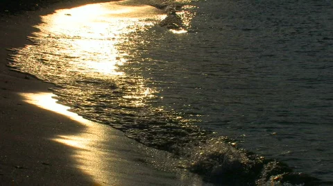 HD Gold waves on a sandy beach in sunnlight, closeup 库存影片 597992