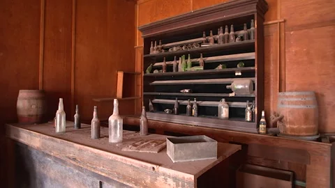HD Ground-Level Footage of bar in Abandoned House – Bodie Ghost Town Stock Footage 317349201