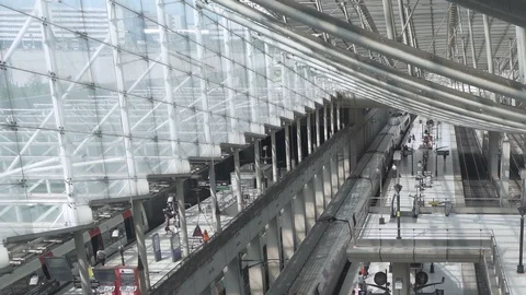 HD Huge architecturally designed train station terminal TILT Stock Footage 120134244