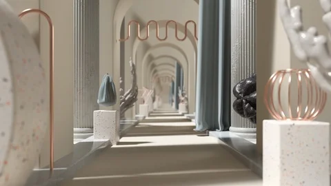 HD Infinite Bright Ancient Art and Design Corridor 3D Realistic Animation Loop Stock Footage