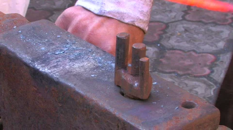 HD Laborious work of blacksmith, closeup Stock Footage 636911