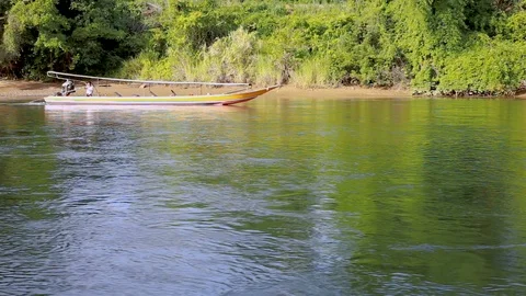 HD long tail boat and raft in the river. Stock Footage 91361850