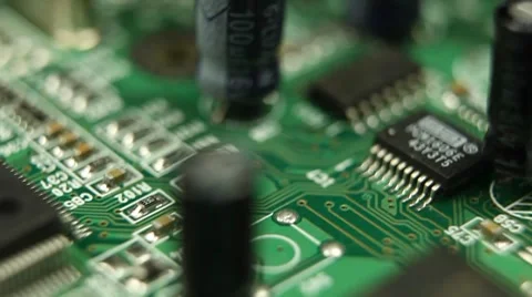HD Macro, Motion Control Over Electronics Parts On A Real Circuit Board Tech Stock Footage 8765539