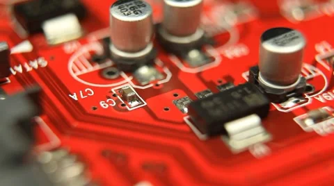HD Macro, Motion Control Over Electronics Parts On A Real Circuit Board Stock Footage 8766025