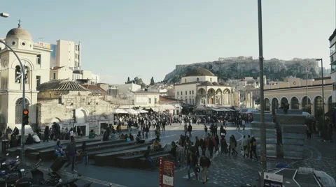 HD Monastiraki square Athens,Greece lockdown high angle establishing shot Stock Footage 61486202