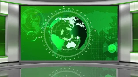 HD News TV Virtual Studio Green Screen Background Green Colour with Globe Stock Footage 72435688