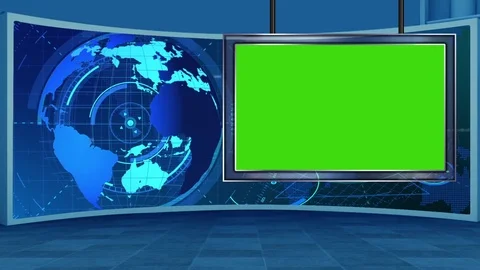HD News TV Virtual Studio Green Screen Background Blue Colour with Globe  Vidéo 72599361