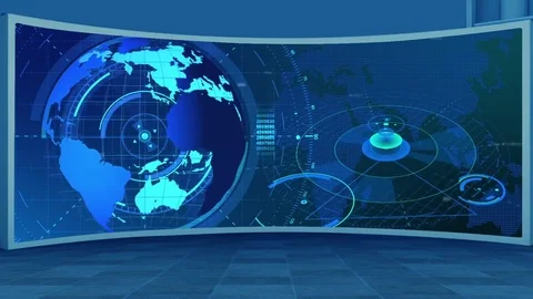 HD News TV Virtual Studio Green Screen Blue Colour with Globe Stock Footage 72599725