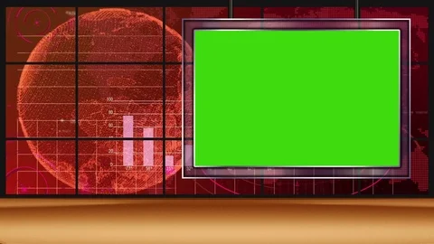 HD News TV Virtual Studio Green Screen Red Colour with Globe &amp; Monitor  Vidéo 72599847