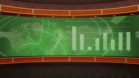 HD News TV Virtual Studio Green Screen Background green colour with  Bar Graph Stock Footage 73437928