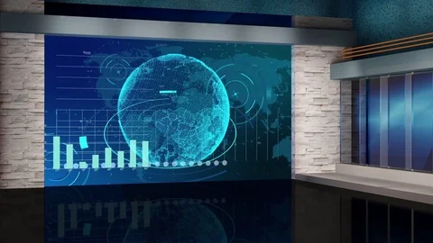 HD News TV Virtual Studio Green Screen Background Blue Colour with Globe Vidéo 73444554