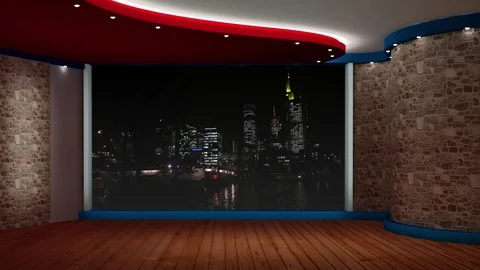 HD News TV Virtual Studio Green Screen Background  with Nightcity Stock Footage 73446199