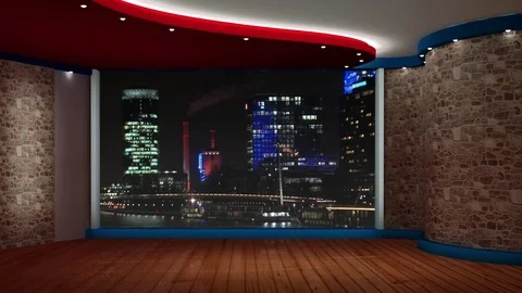 HD News TV Virtual Studio Green Screen Background  with Nightcity Stock Footage 73446351
