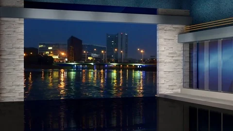 HD News TV Virtual Studio Green Screen Background  with Nightcity Vidéo 73446408