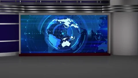 HD News TV Virtual Studio Green Screen Background Blue Colour with Globe Stock Footage 73503167