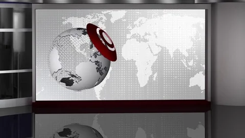 HD News TV Virtual Studio Green Screen Red White Colour with Globe Video stock 73522423