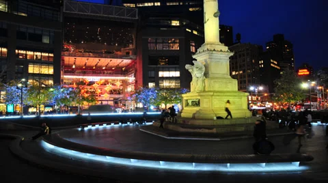 HD -NYC Colombus Circle at Night - Time Lapse Stock Footage 34992374